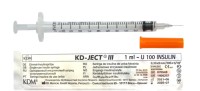 Инсулиновый шприц 1 мл U100 с интегрированной иглой 30G 0,30 x 8 мм, KD JECT, Германия, 100 штук