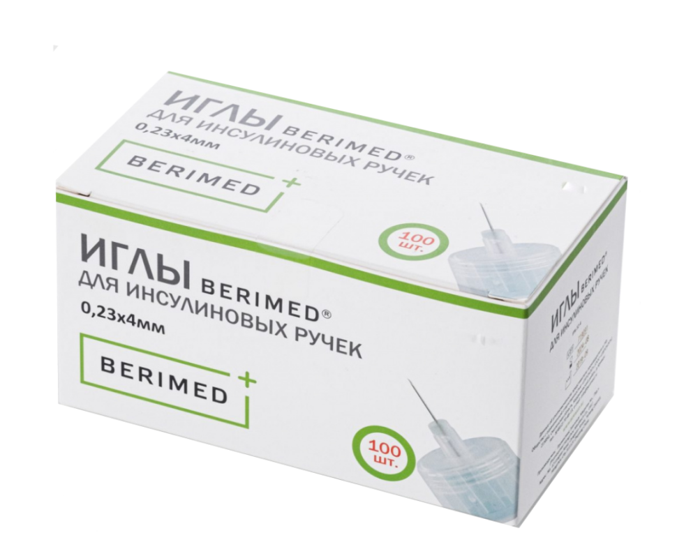 Иглы для инсулиновых шприц ручек BERIMED 32G (0.23 х 4 мм) 100 штук