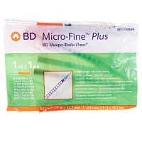 Инсулиновый шприц 1 мл с интегрированной иглой U100 BD Micro-Fine Plus 29G 0,33 x 12,7 мм, Becton Dickinson, 100 штук
