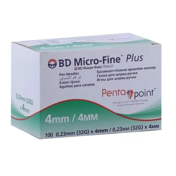 Иглы для инсулиновых шприц-ручек BD Micro-Fine Plus с заточкой Pentapoint 32G (0,23 x 4 мм) 100 штук
