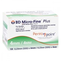 Иглы для инсулиновых шприц-ручек BD Micro-Fine Plus с заточкой Pentapoint 32G (0,23 x 4 мм) 100 штук