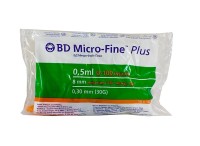 Инсулиновый шприц 0,5 мл с интегрированной иглой U100 BD Micro-Fine Plus 30G 0,3 x 8 мм, Becton Dickinson, 100 штук