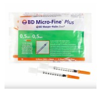 Инсулиновый шприц 0,5 мл с интегрированной иглой U100 BD Micro-Fine Plus 30G 0,3 x 8 мм, Becton Dickinson, 100 штук