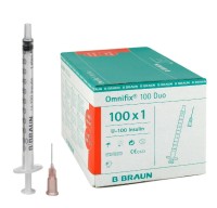 Шприц инсулиновый 1 мл B.Braun Omnifix Duo U-100 трехкомпонентный 26G 0.45 мм х 12 мм 100 штук 
