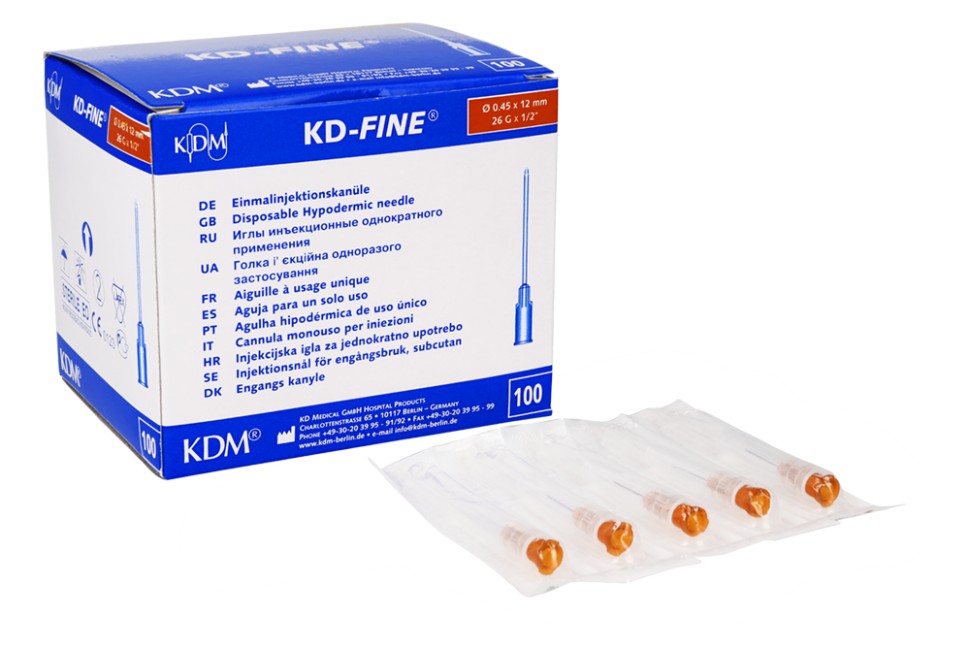 Игла инъекционная 26G (0,45 х 12 мм) KD-Fine (КД Файн), Германия, 100 штук