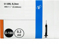 Инсулиновый шприц 0.3 мл с интегрированной иглой U100 30G 0,3 x 8 мм Vogt Medical Германия 100 штук