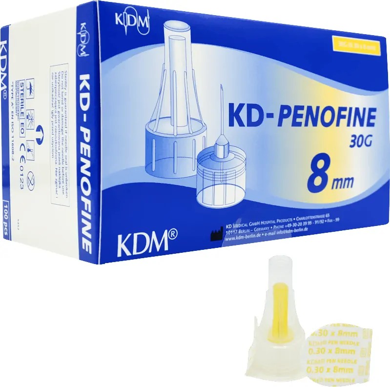 Иглы для инсулиновых шприц-ручек 30G (0,3 х 8 мм) KD-Penofine 100 штук