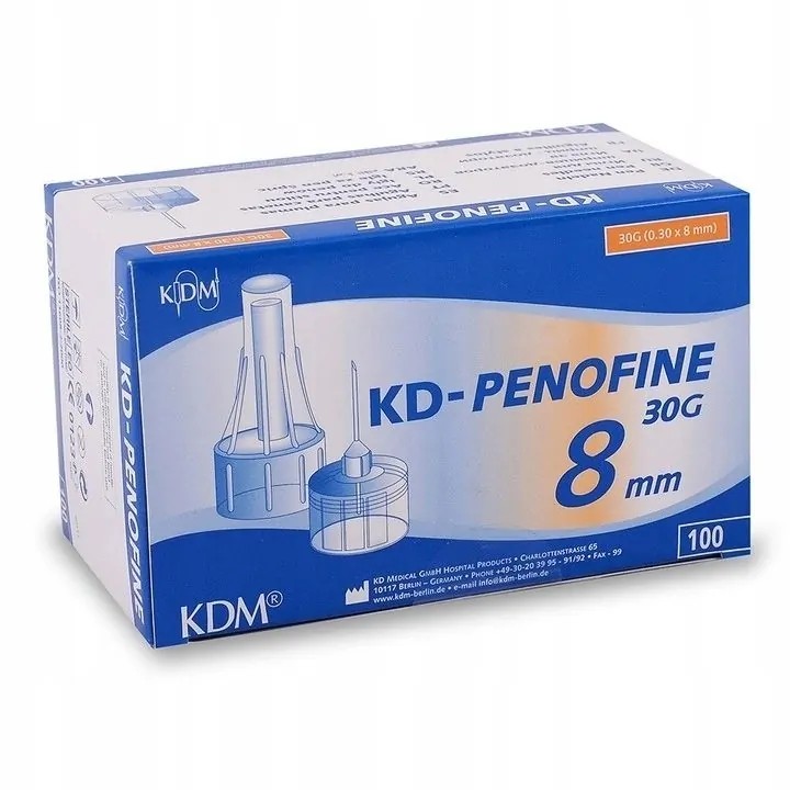 Иглы для инсулиновых шприц-ручек 30G (0,3 х 8 мм) KD-Penofine 100 штук